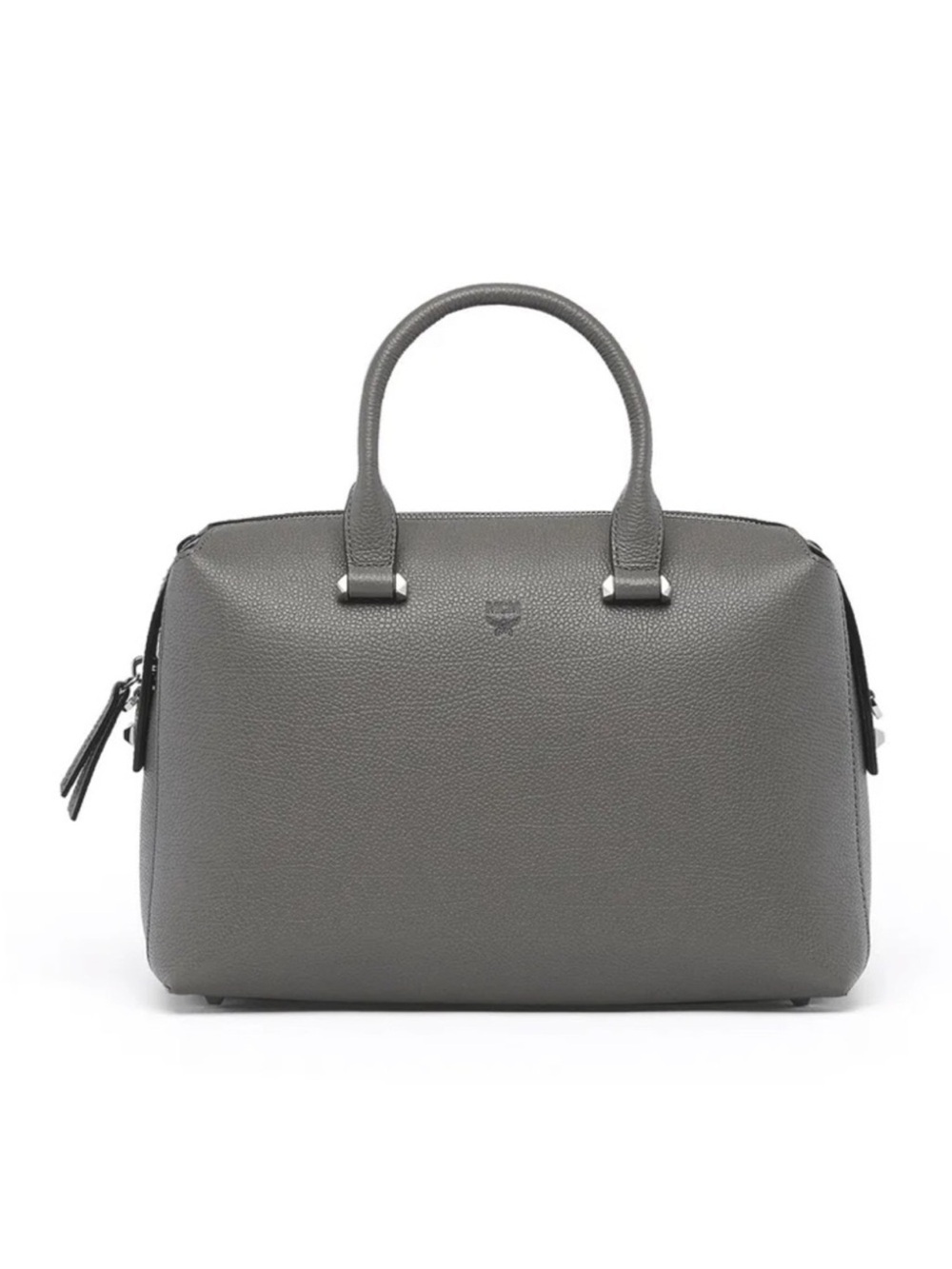 MCM Ella Boston Pebbled Leather Top-Handle Satchel Bag - Gray AUTHENTIC